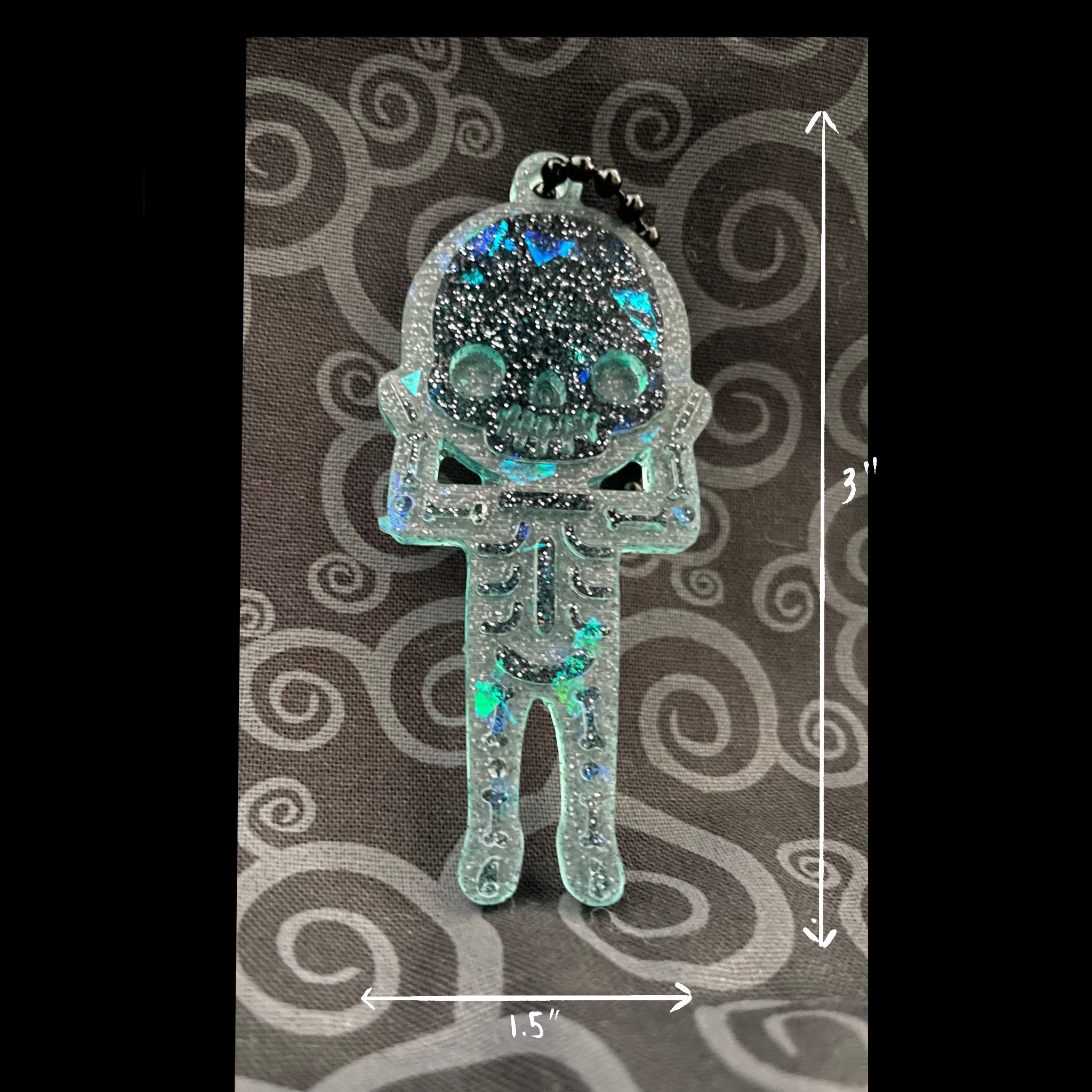 Blue/Black glitter Skeleton Keychain