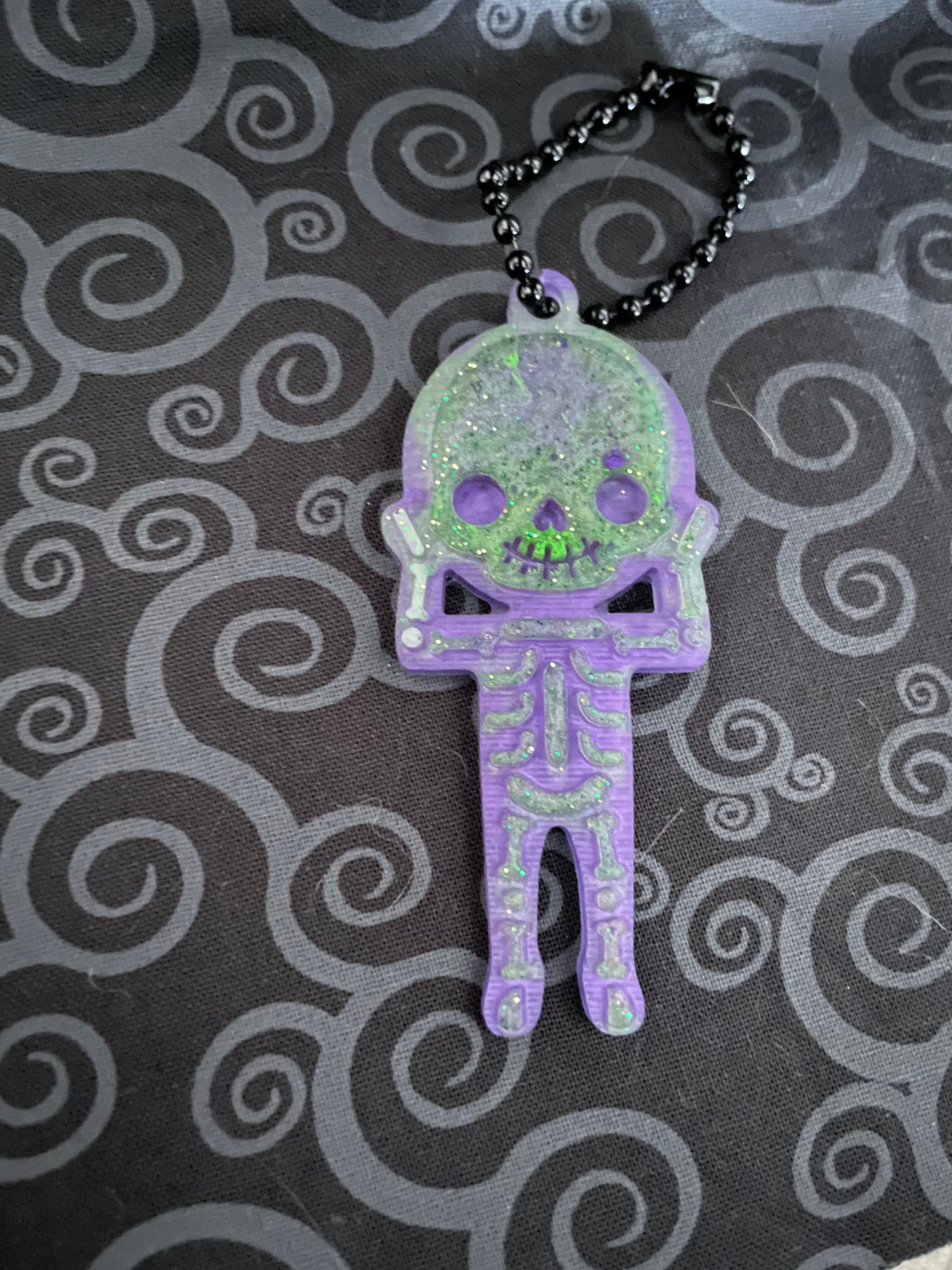 Green/Purple Skeleton Keychain